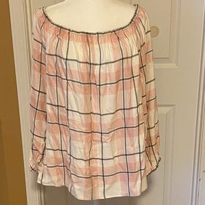 VINCE CAMUTO FLANNEL PLAID OFF SHOULDER TOP SIZE L